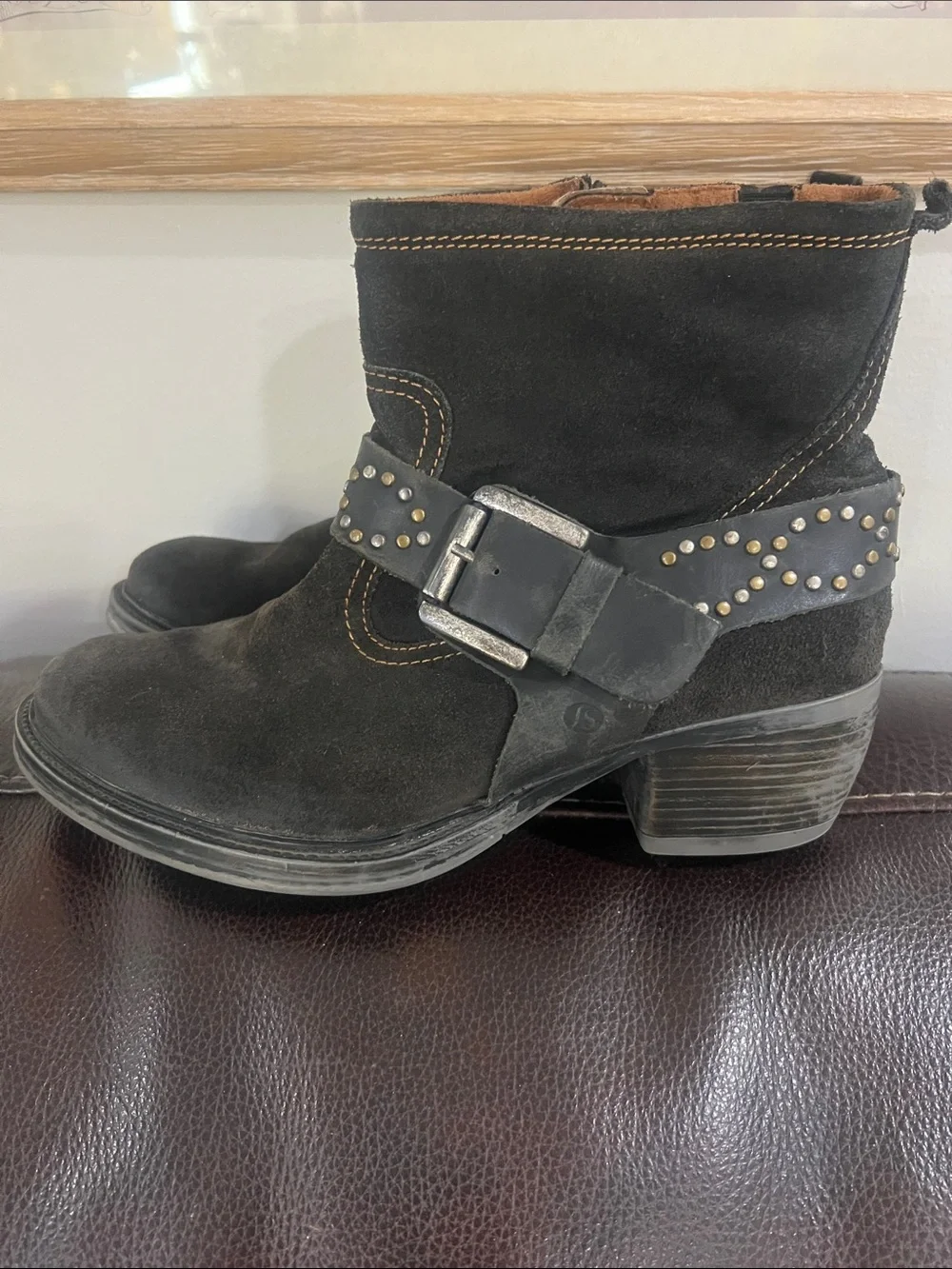 Joseph Seibel Black Suede Studded Ankle Boots with mixed metal hardware 9